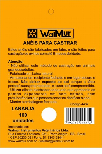 Anéis de borracha para castrar ovinos, caprinos e bezerros cor laranja - uso veterinário